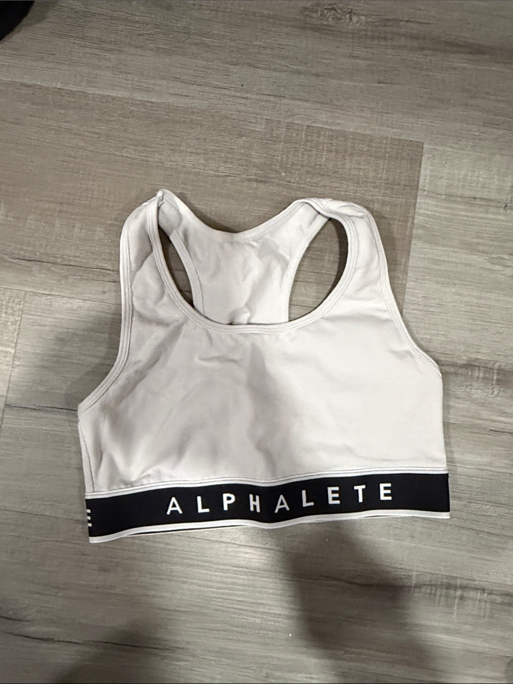 Alphalete Cream Sports Bra with Black Branded Band
